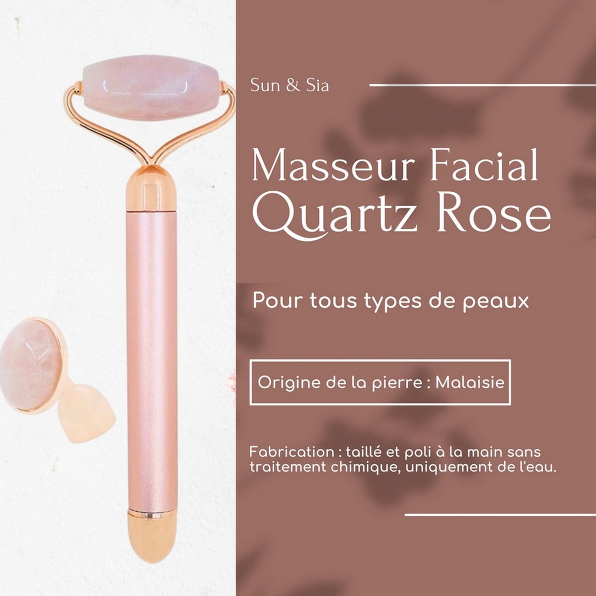 Roller Visage Electrique – Quartz Rose – Masseur Visage Lifting – Accessoire Bien-être