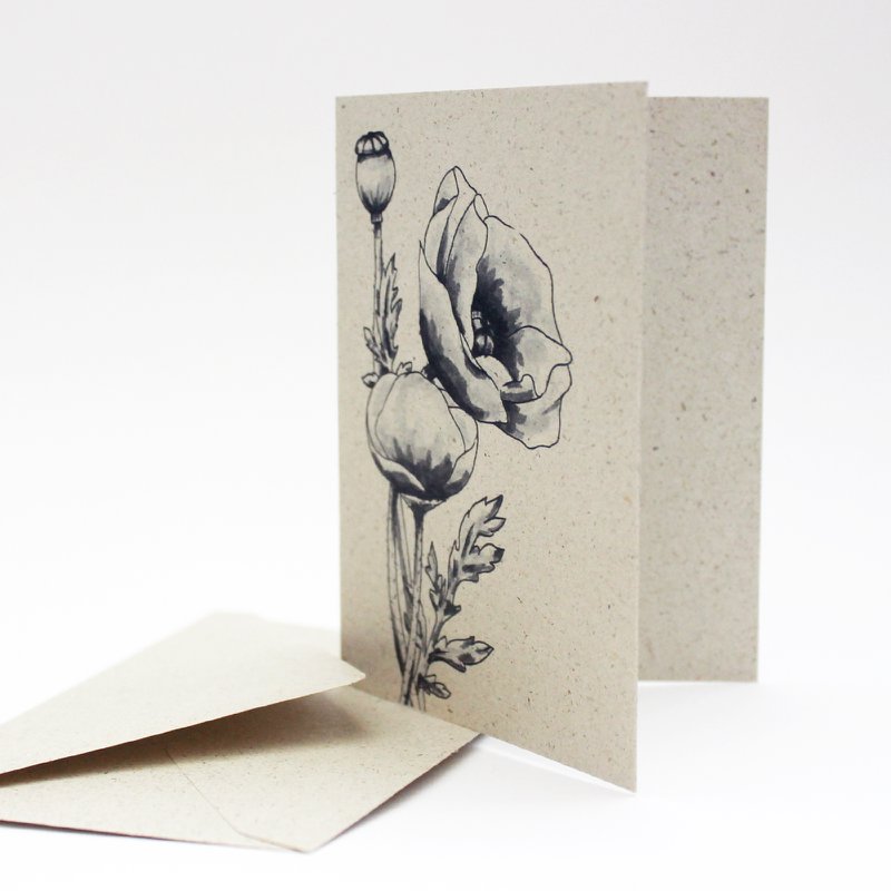 Grass paper mini card, poppies