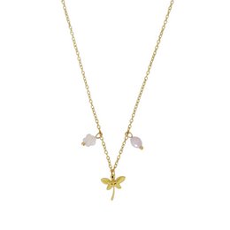 Collana con fiore di quarzo rosa libellula e kunzite - Oro