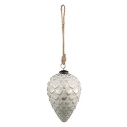 Julebauble Ø 8 cm sølvfarvet hvidt glas juledekoration