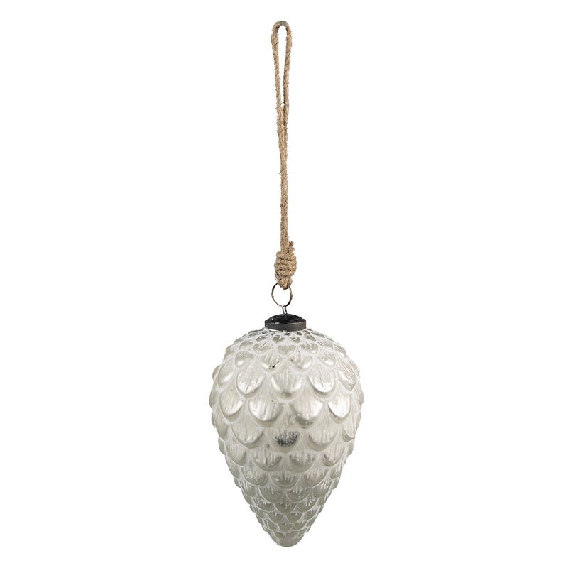 Julebauble Ø 8 cm sølvfarvet hvidt glas juledekoration