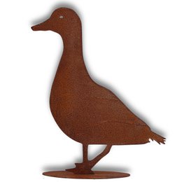Rusty decorative duck on floor plate | Patina metal decoration