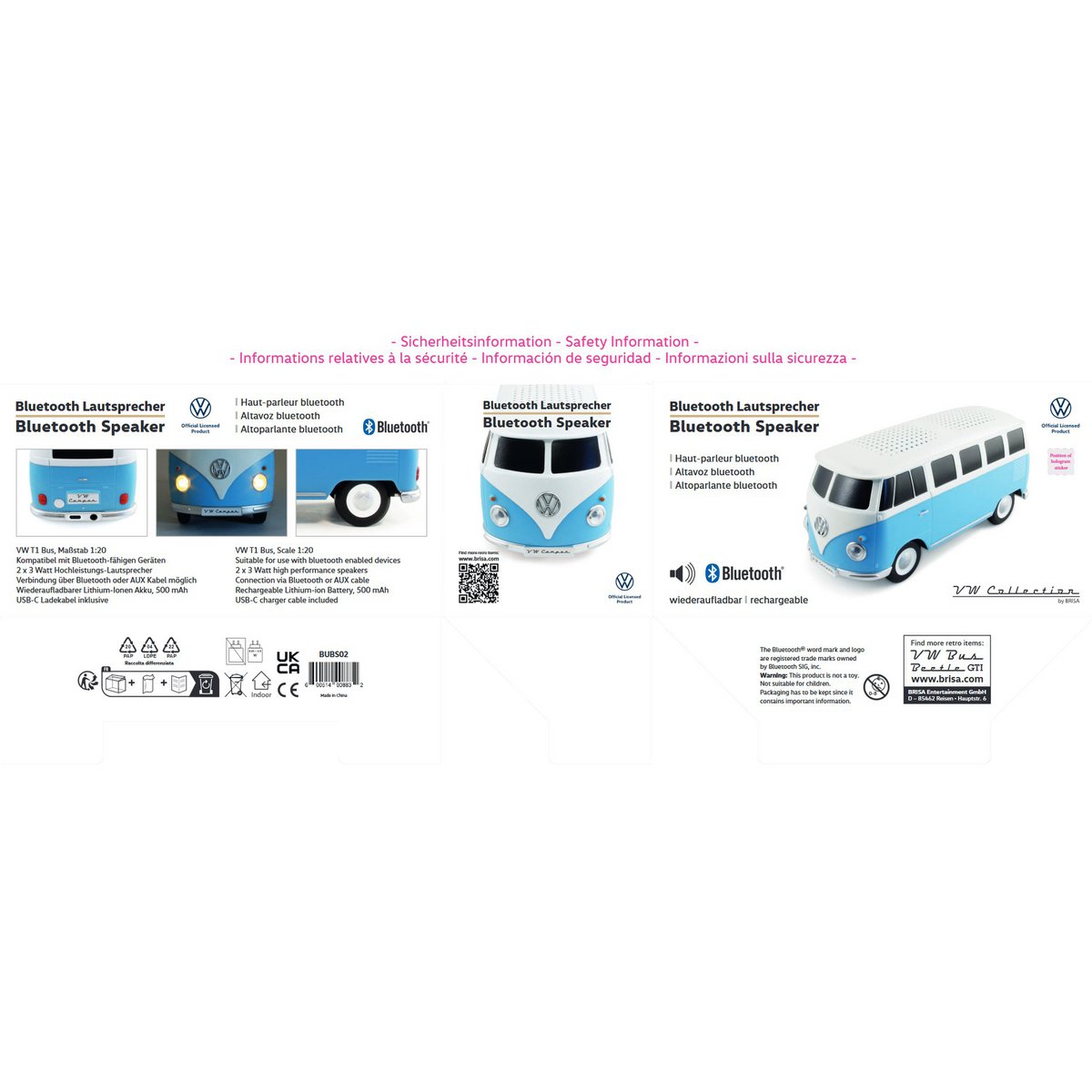 Volkswagen VW T1 Bus Bluetooth Speaker in Geschenkdoos - Blauw