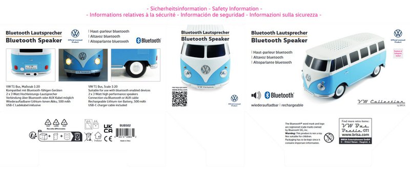 Volkswagen VW T1 Bus Bluetooth-Lautsprecher in Geschenkbox - Blau
