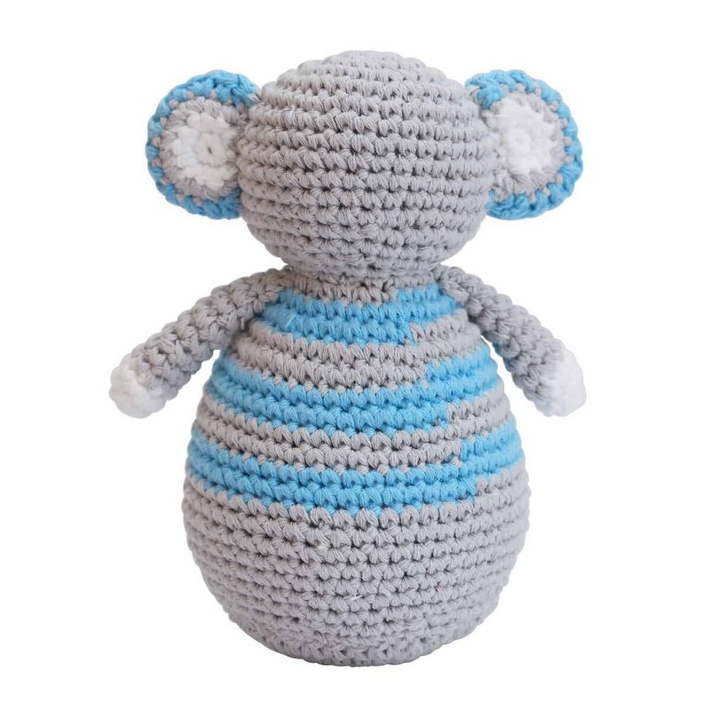 Crocheted stand-up figure elephant JUMBO in blue
