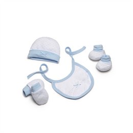 SET 4 PIEZAS (GORRA+GUANTES+BABERO+CALCETINES) PARA RECIÉN NACIDO (0-6 MESES) - 100% ALGODÓN - MOD. AZUL