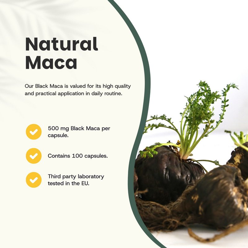 Sorte Maca Kapsler 500mg Økologisk - 100 Kapsler