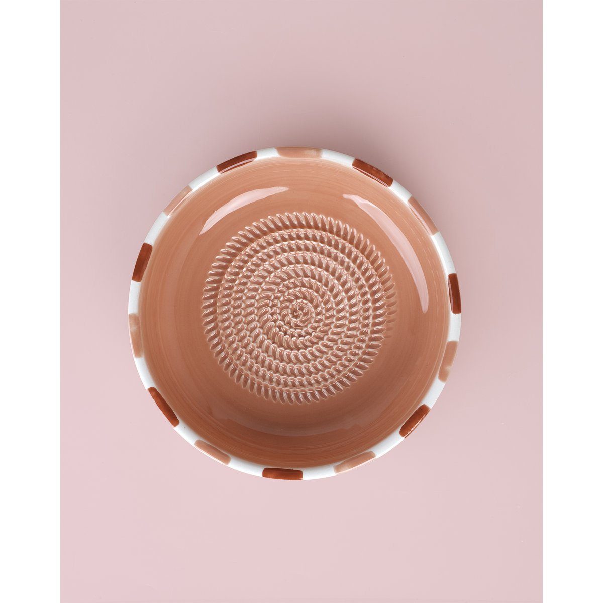 Keramische knoflookraspschotel - roze en rood - grote lieverd