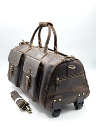 Handgefertigte Garderobentasche aus geöltem Leder – handgefertigte 60 cm große Kleidertasche mit speziellem Schuhfach