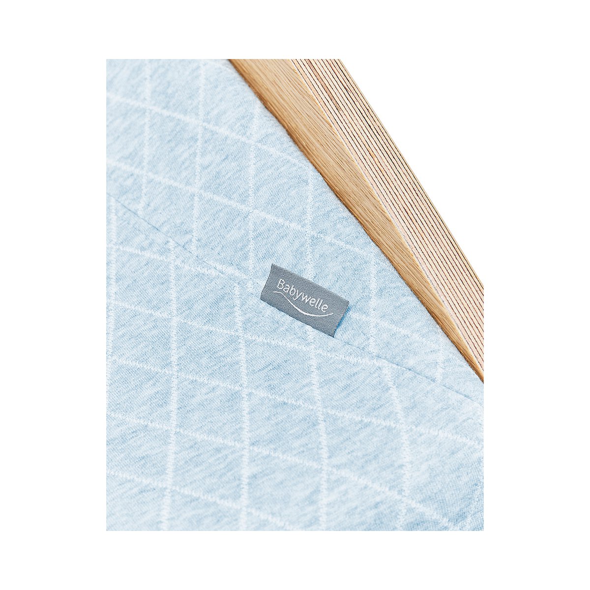 Baby bouncer oak, fabric light blue