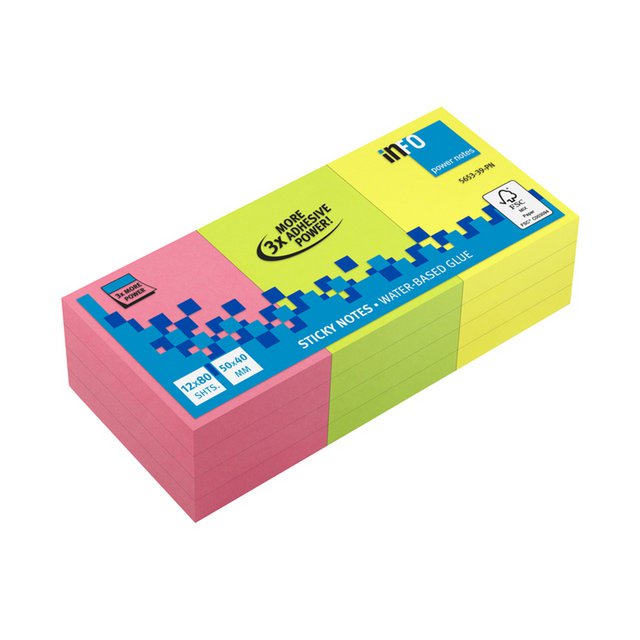 PowerNotes Info Notities 50x40mm ass. felle kleuren, pakket van 12 blokken