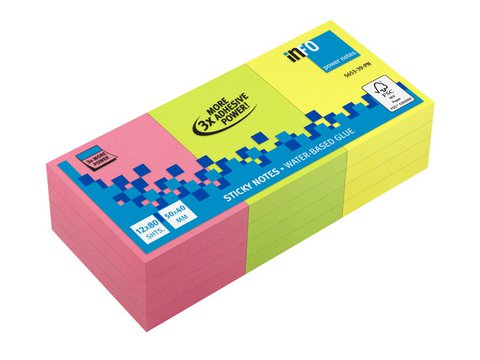 PowerNotes Info Notities 50x40mm ass. felle kleuren, pakket van 12 blokken