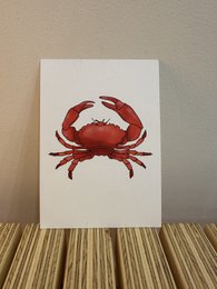 Postcard with a vibrant red crab illustration, suitable for sending or displaying.