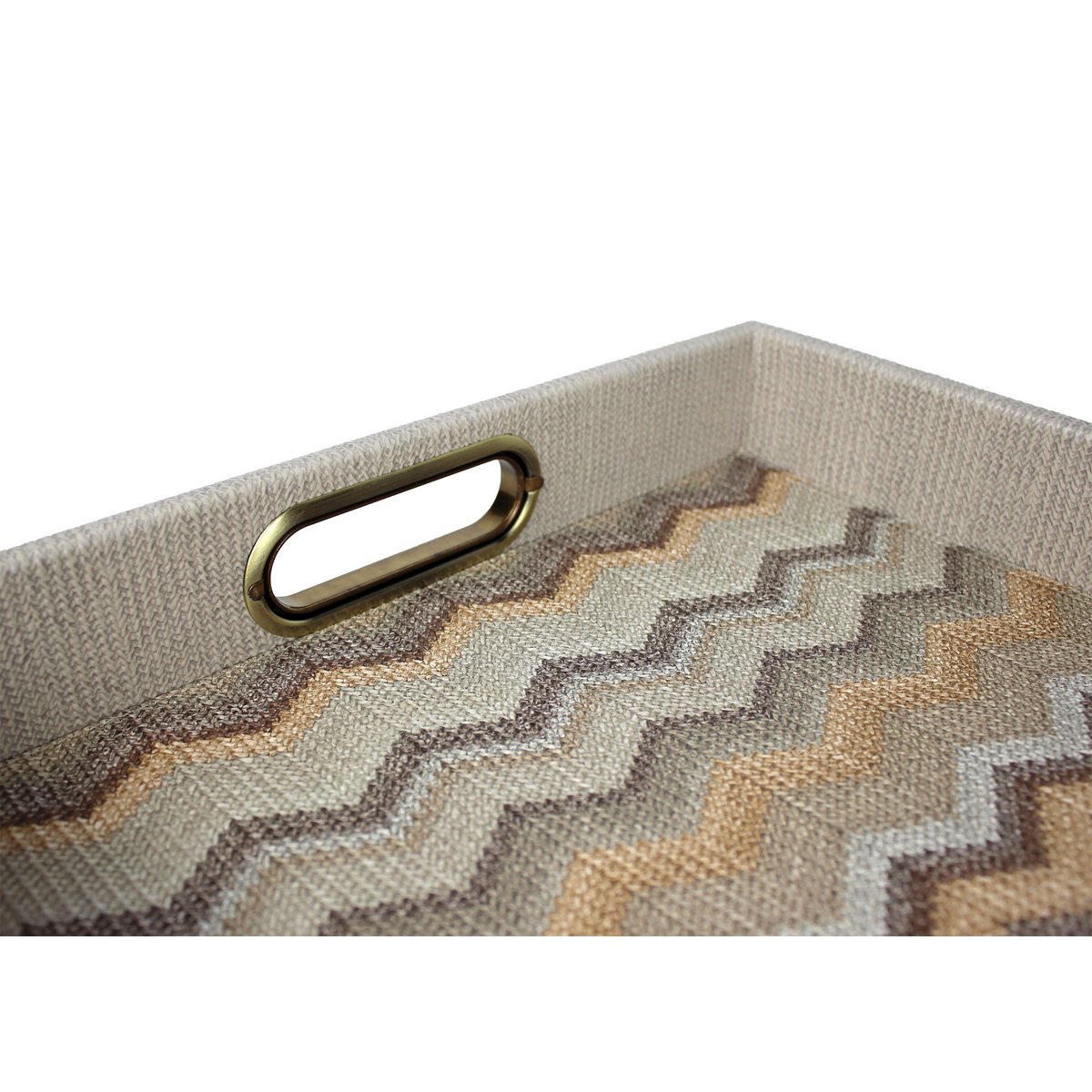 Plateau zigzag orange brun rectangulaire avec poignées en laiton