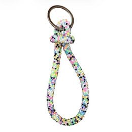 Colorful beaded keychain roll, multicolor glass beads, hand crocheted, fluor bright colors, loop design