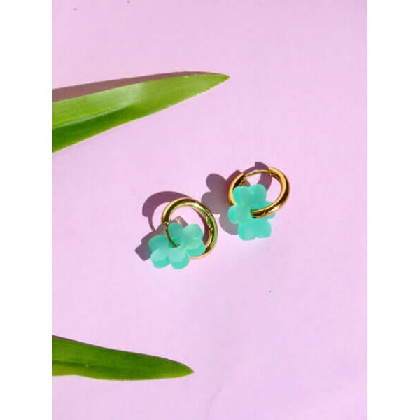 Türkise Flower Edelstahl Hoops