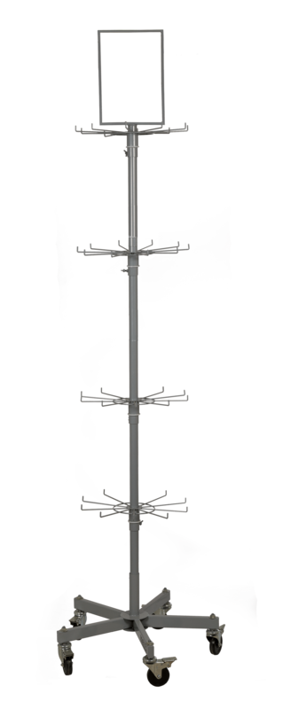 Vloerdisplay. Draaibare standaard, 5 lagen en 8 haken