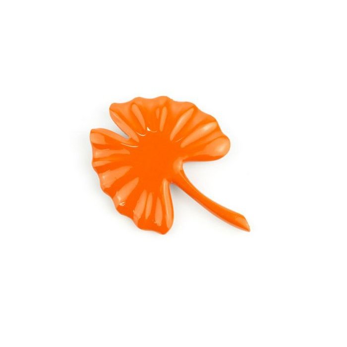 Orange lacquered gingko brooch