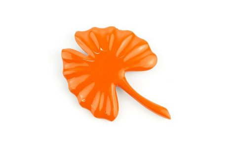 Orange lacquered gingko brooch