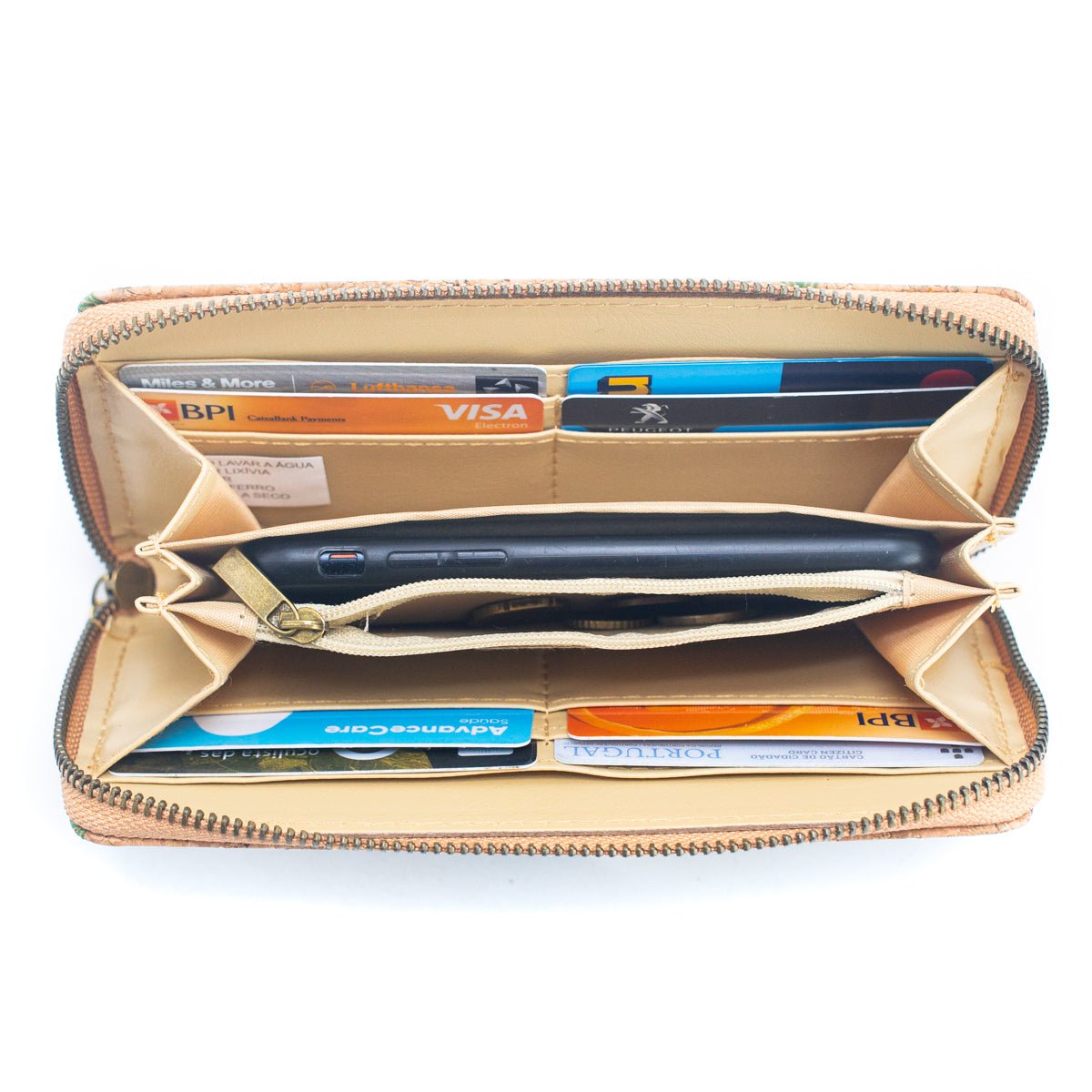 Cartera de tarjetas con cremallera para mujer de corcho natural de varios patrones BAG-2235
