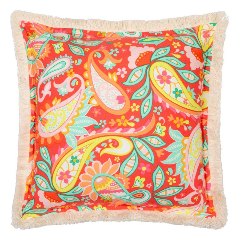 Funda de almohada con flecos "Armonía roja"