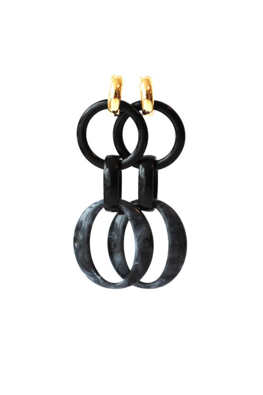 Earrings black/grey with creole 24K goldplated