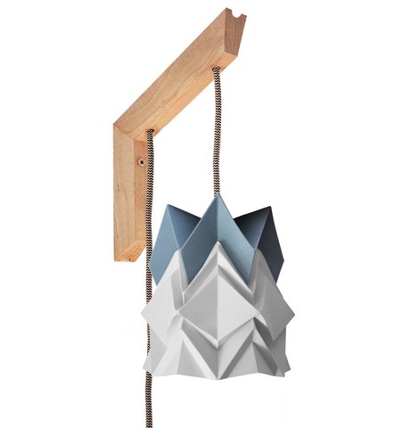 Wood wall light and small two-tone Origami paper pendant light