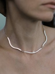 Sterling silver choker Wave with white Baltic amber