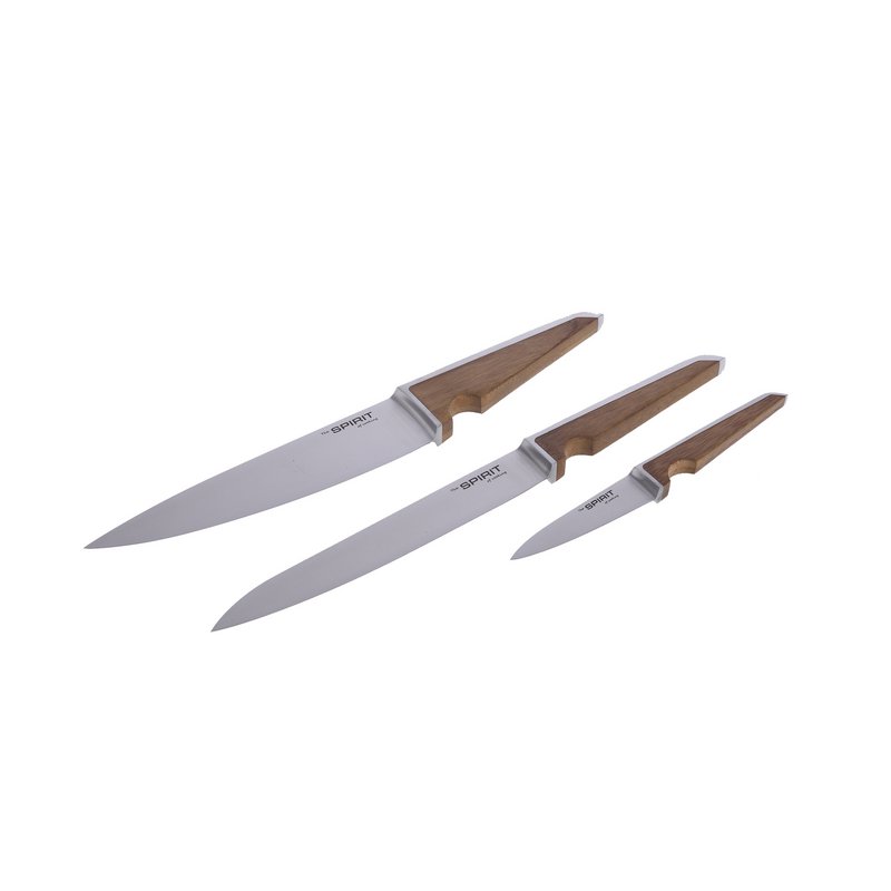 SOSL Coffret de 3 Couteaux - Couteau du Chef, à Emincer, d'Office, Acier Inoxydable et Bois de Bambou, Marron