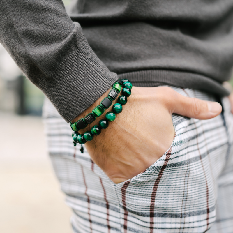 Mænds GREEN TIGER EYE perlearmbånd