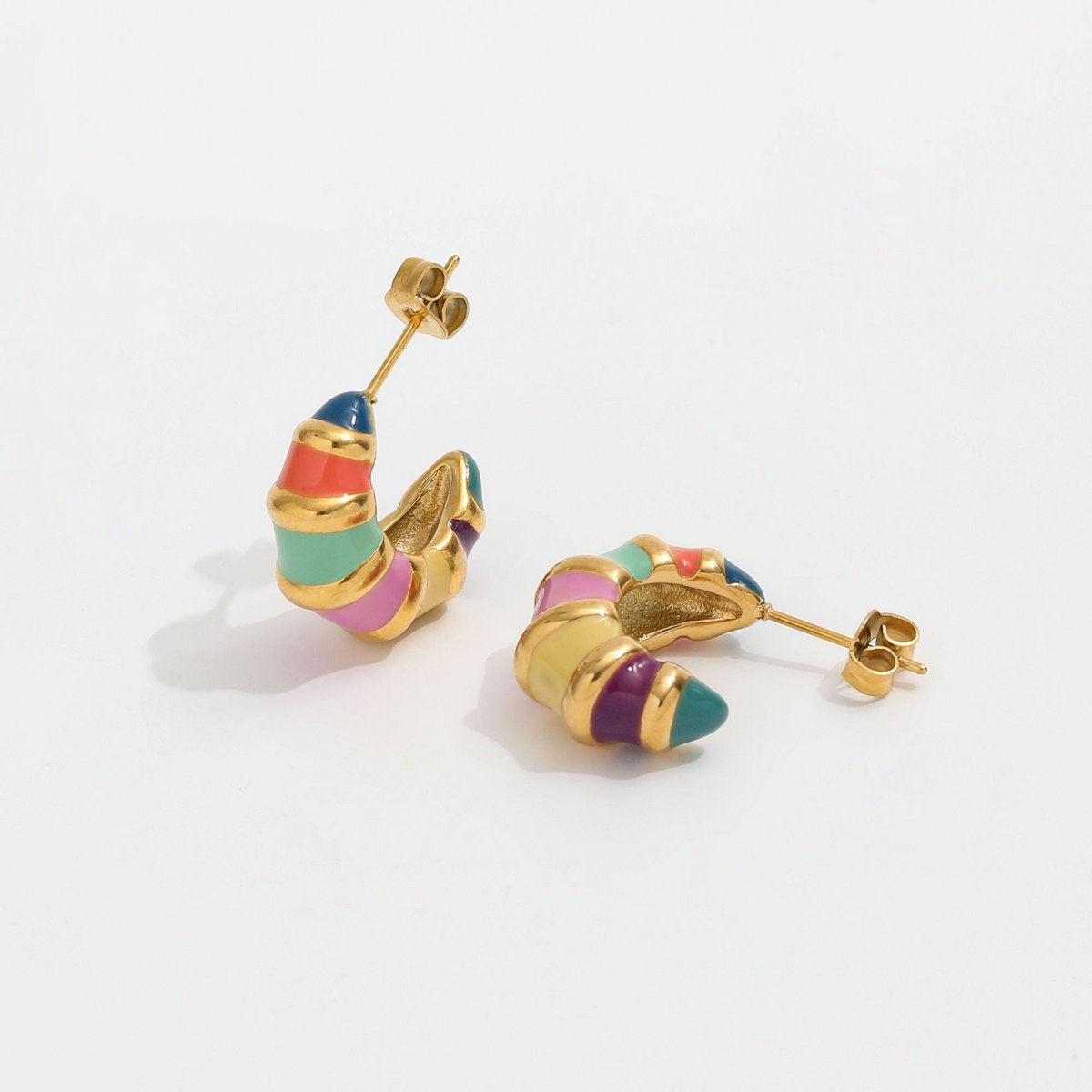 Nadine - Colourful Enamel Hoop Croissant Earrings