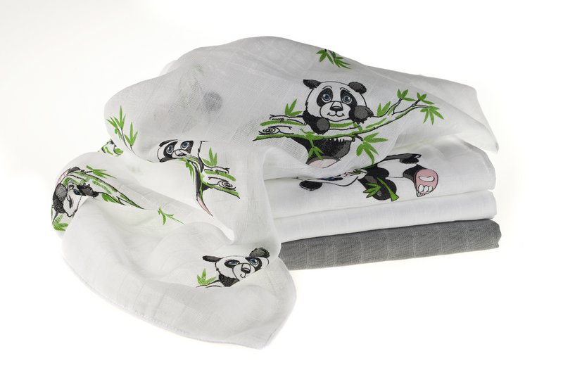 Makian Hydrophilic Diapers-70x70cm-Set of 4 pieces-Oeko-Tex tested-100% Cotton-White/Green/Panda