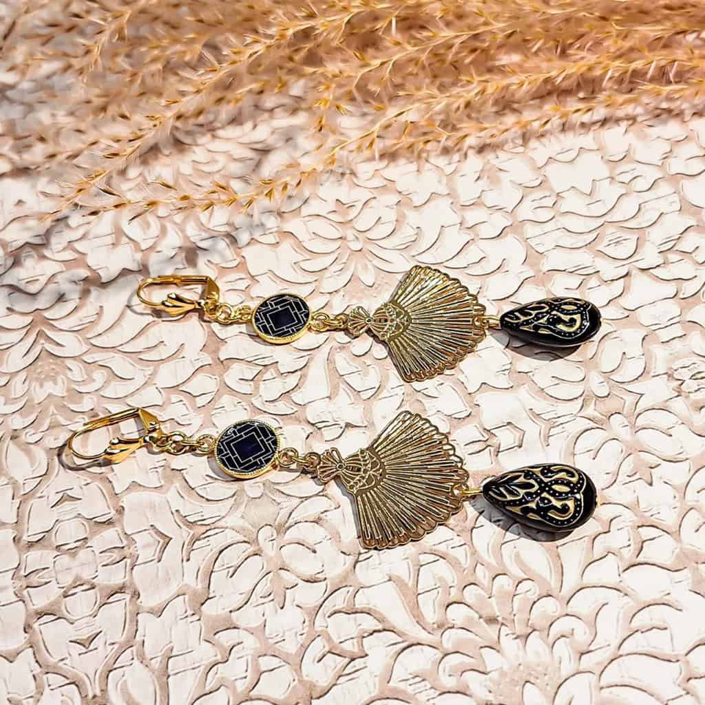 Boucles Eventail Perles arabesques Art deco Oiseau Fête des mères Cadeau Maman Cadeau Maîtresse