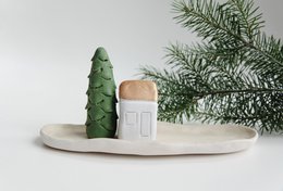 Christmas Giftbox with house, tree and candle