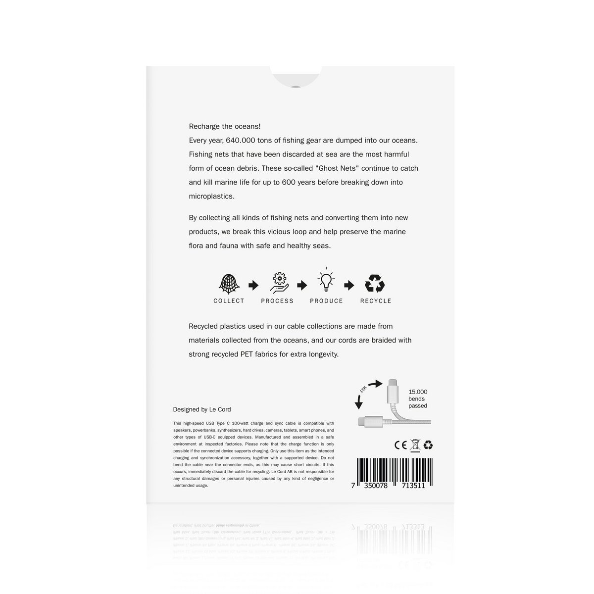 USB Sea Black · Typ C · 100 W · 2 Meter · Hergestellt aus recycelten Fischernetzen