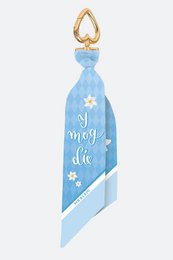  Delicate keychain charm in light blue with floral embroidery and metallic heart-shaped accent. Made of high-quality materials.