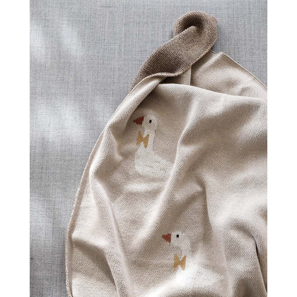 Gebreide katoenen babydeken, beige ganzen