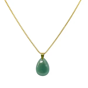 LOUIZ Necklace with Aventurine Charm Gold-colored