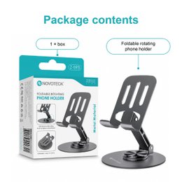 NOVOTECK Z-093 Soporte Giratorio Plegable para Teléfono – Soporte Metálico Ajustable 360° para Smartphones y Tabletas