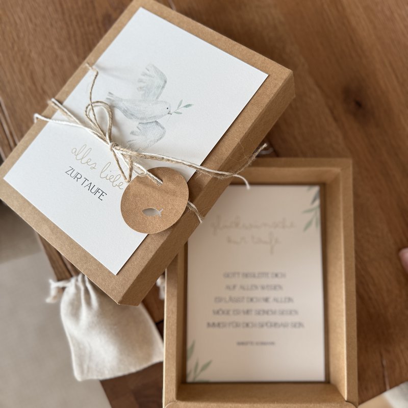 XXL Geschenkbox zur Taufe mit Schleife, Anhänger und Säckchen für Geldgeschenk