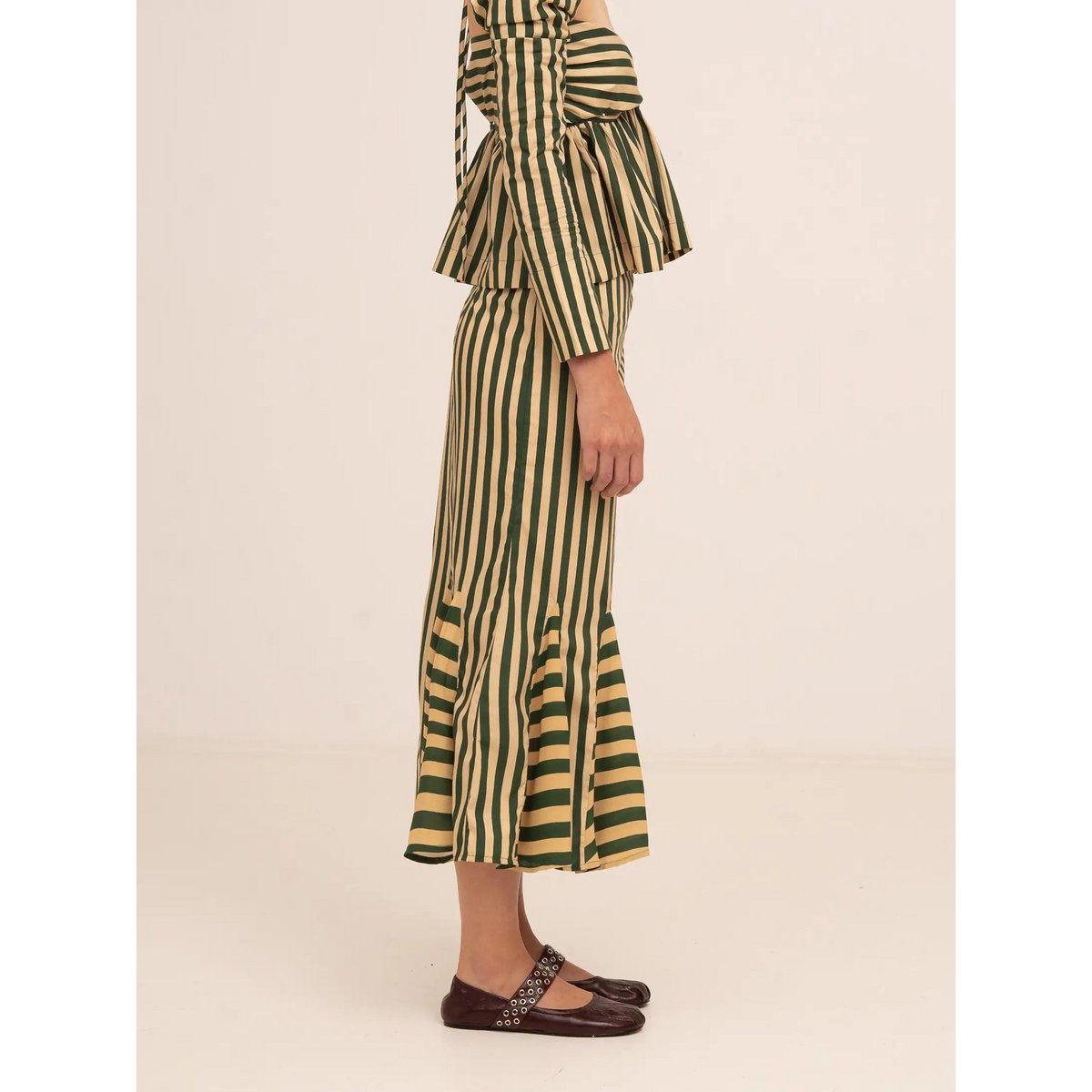 Falda Midi De Rayas Verde Garland