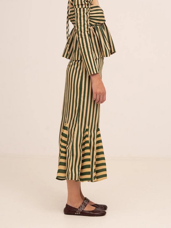 Falda Midi De Rayas Verde Garland