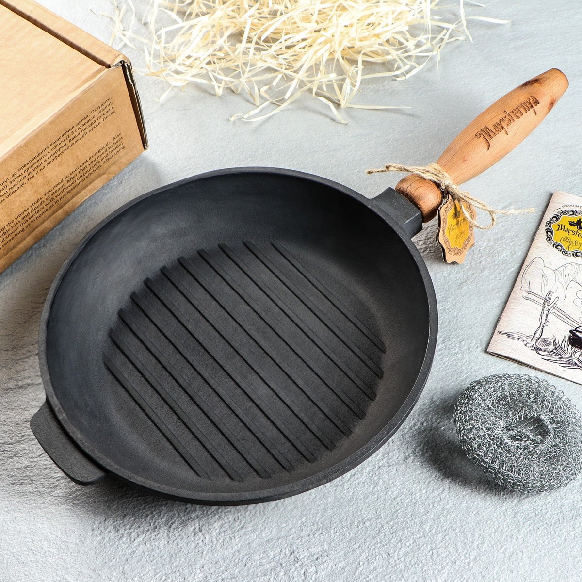 Ghisa a ghisa con manico in legno - Ø 24 x 4 cm - padella in ghisa per tutte le fonti di calore - nero