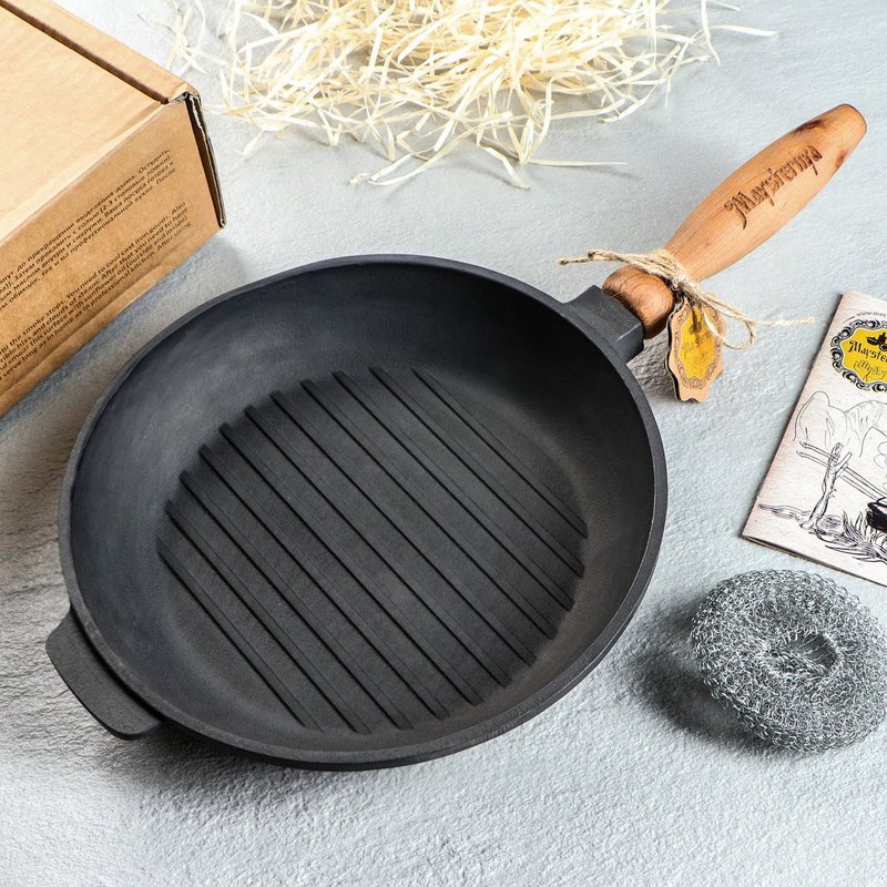 Ghisa a ghisa con manico in legno - Ø 24 x 4 cm - padella in ghisa per tutte le fonti di calore - nero