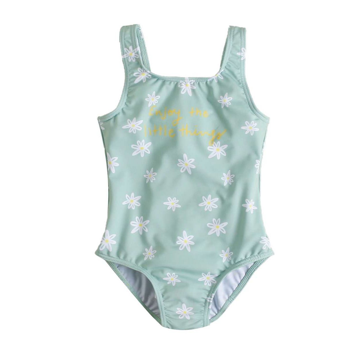 Girl's swimming costume in green with floral print F05-23201011