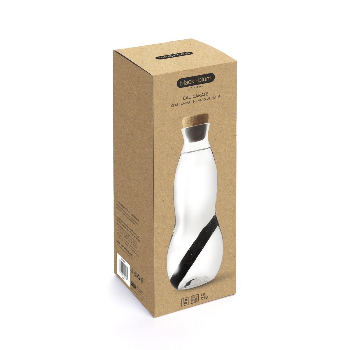 Eau Carafe - Sistema di filtraggio al carbone Binchotan + caraffa in vetro borossilicato 1L