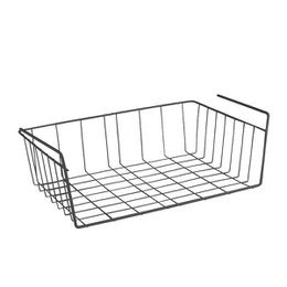 Black metal hanging basket, 40cm in diameter, for storage and organization.