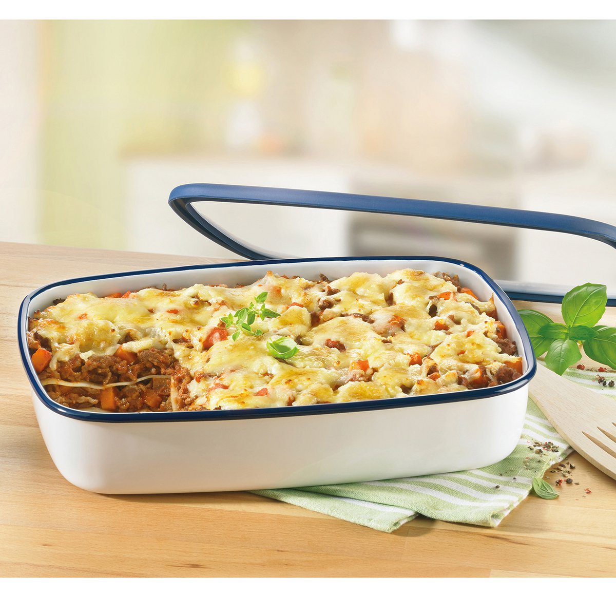 Platte geëmailleerde voedselbewaarbak, XL plat, 3L