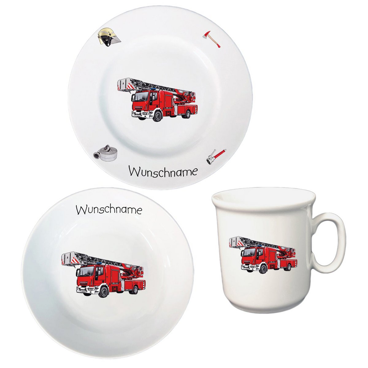 Children's service 3-pc. Fire brigade with or without a desired name