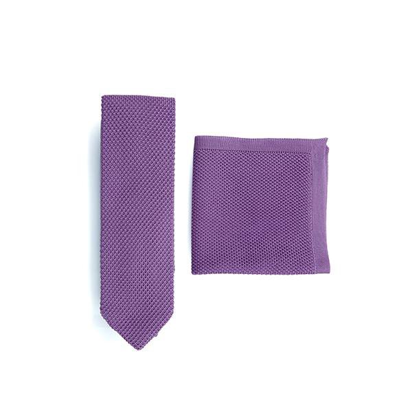 Lila Strickkrawatte und Einstecktuch-Set